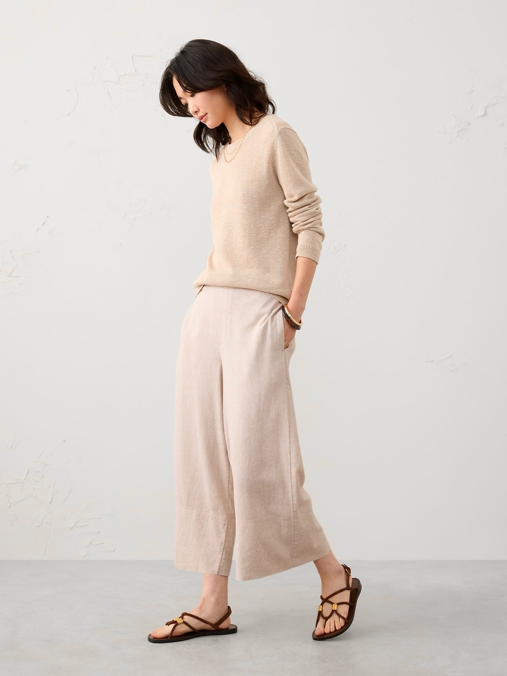 Grae Cove Wide-Leg Linen Blend Crop Pants